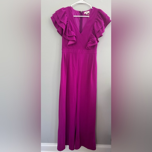 Entro Magenta Ruffle Sleeve Jumpsuit - Picture 2 of 12